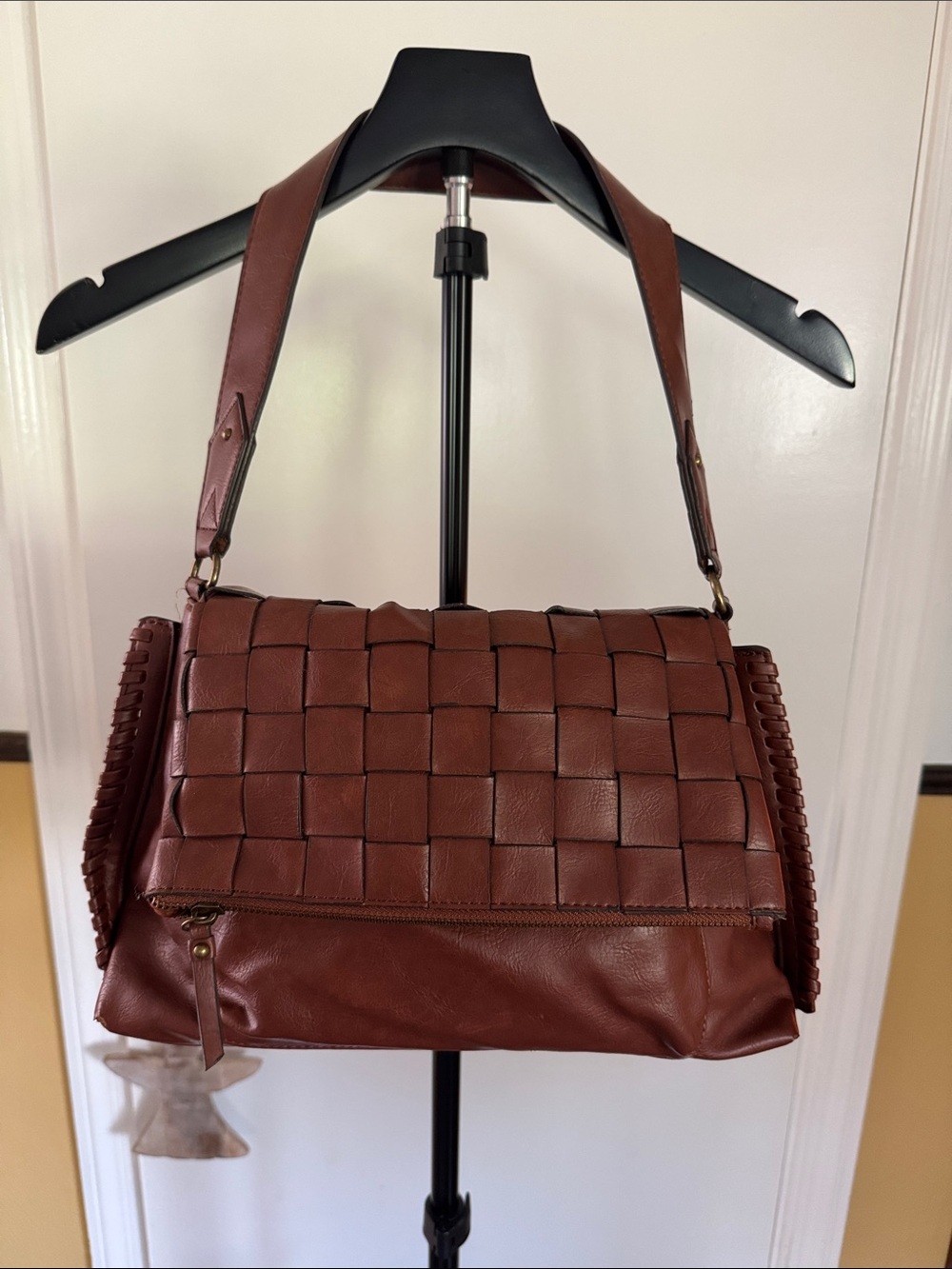 Brown Woven Shoulder Bag - Women's Leather Handbag